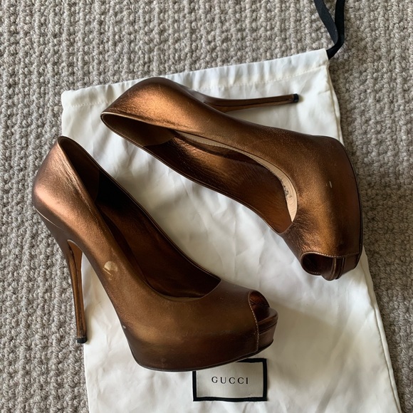 Gucci size 40 bronze open toe heels used - Picture 5 of 10
